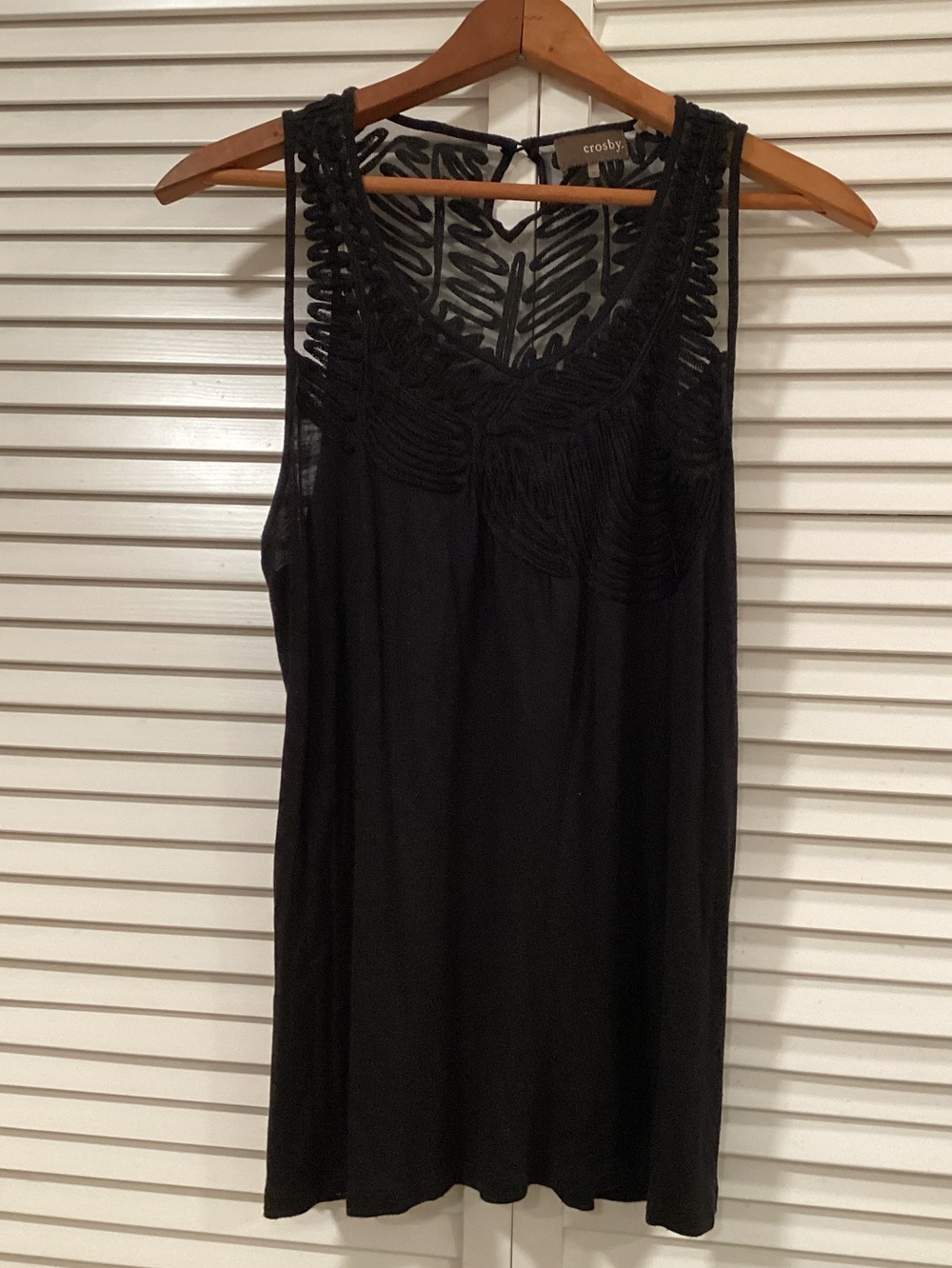 crosby. Black Mesh Embroidered Sleeveless Top